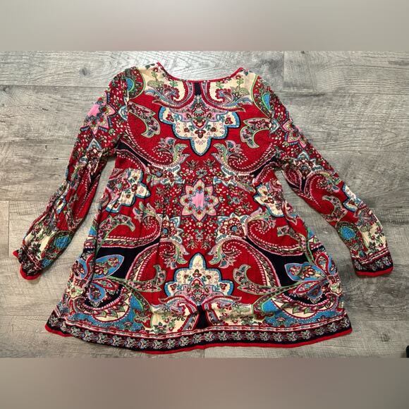 Altar’d State- Mini Tunic Dress- 3/4th sleeve- red blue - small- spring dress - Picture 5 of 9